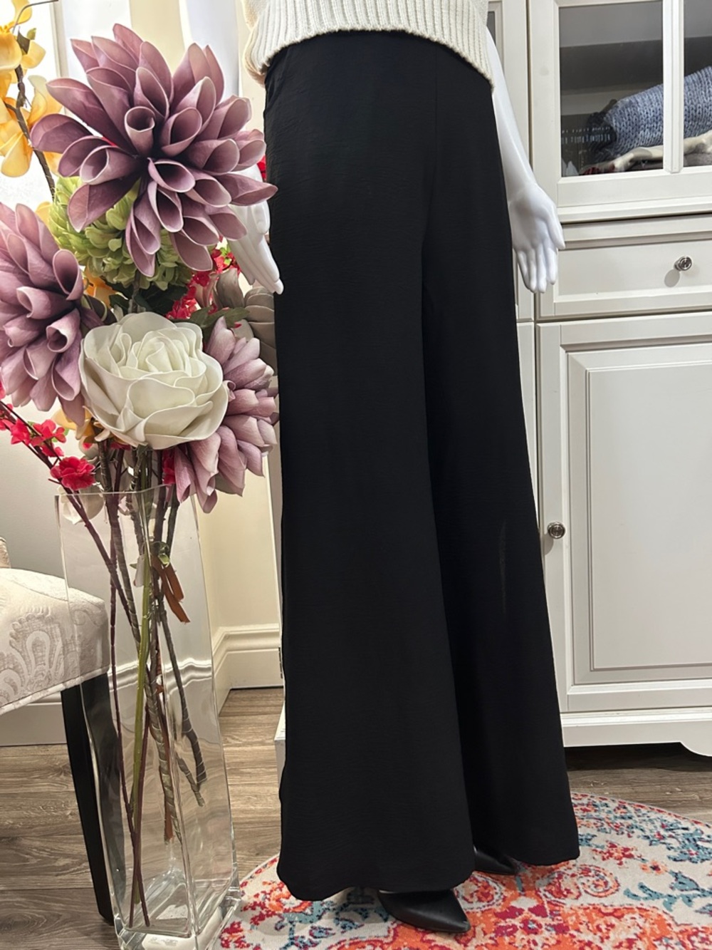 High-Rise Wide-Leg Pants with a beautiful slit on the side of each leg, in Black